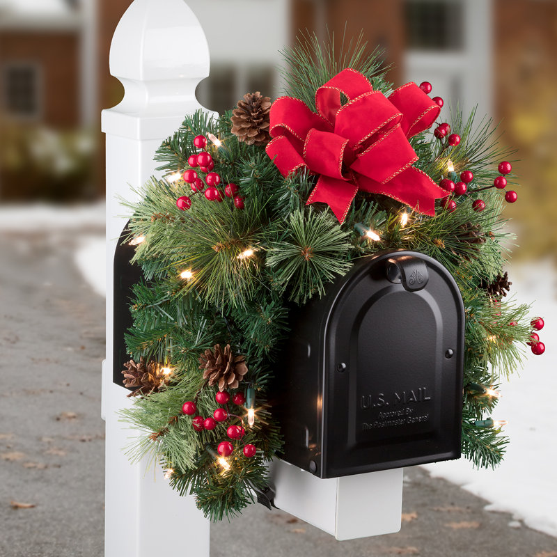 The Holiday Aisle® Christmas Mailbox PreLit Swag with 20 Clear Lights & Reviews Wayfair